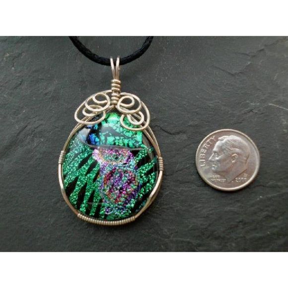 Handmade Sterling Wrapped Dichroic Glass Pendant - Picture 4 of 5